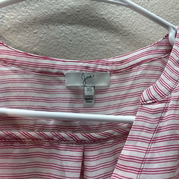 Joie Lightweight 100% Silk V-Neck Tank Womens XS Pink Striped Half Button Career - Picture 2 of 6